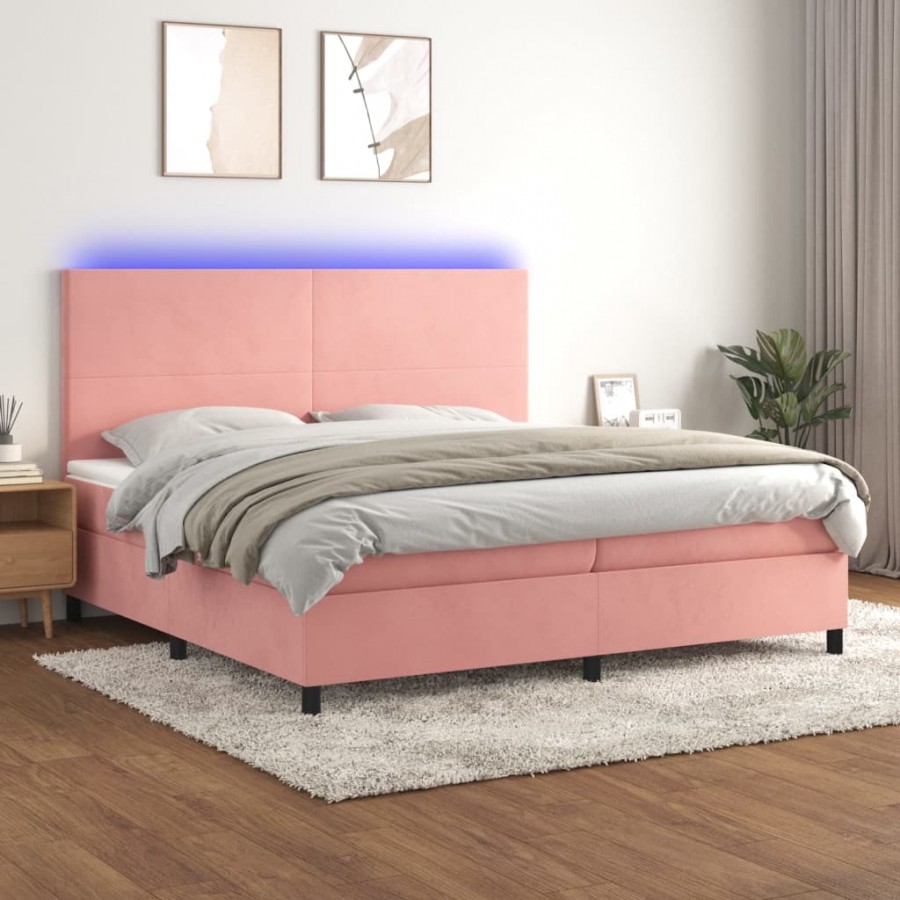 Cadre de lit et matelas LED Rose 200x200 cm Velours