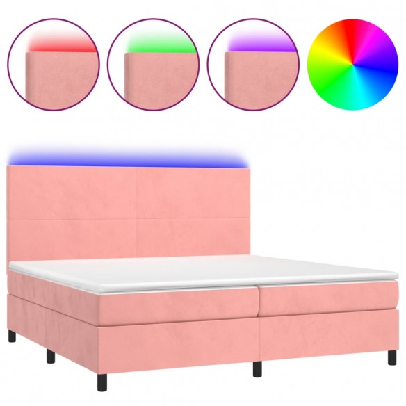 Cadre de lit et matelas LED Rose 200x200 cm Velours