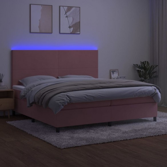 Cadre de lit et matelas LED Rose 200x200 cm Velours