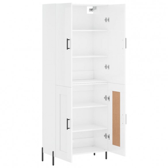 Buffet haut Blanc brillant 69,5x34x180 cm Bois d'ingénierie