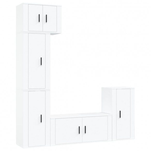 Ensemble de meubles TV 5 pcs Blanc Bois d'ingénierie