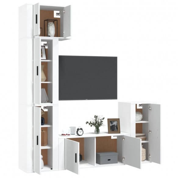 Ensemble de meubles TV 5 pcs Blanc Bois d'ingénierie