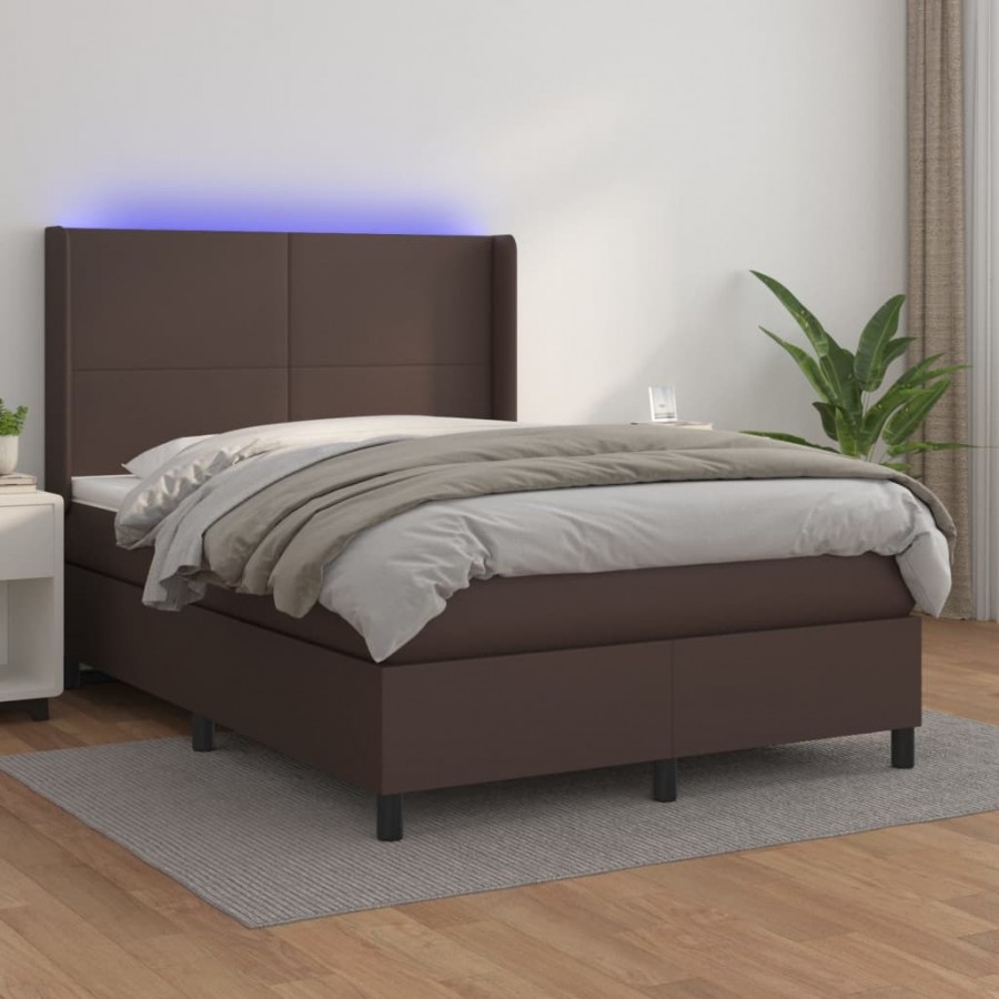 Cadre de lit matelas LED Marron 140x200cm Similicuir