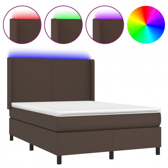 Cadre de lit matelas LED Marron 140x200cm Similicuir