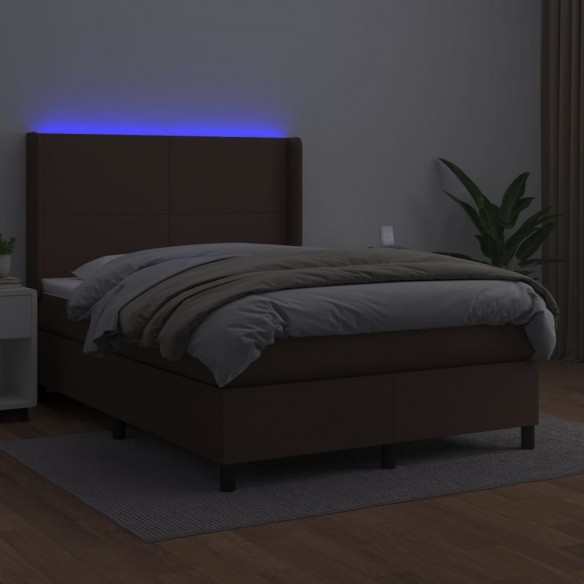 Cadre de lit matelas LED Marron 140x200cm Similicuir