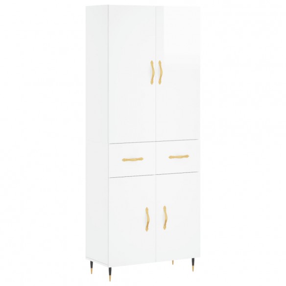 Buffet haut Blanc brillant 69,5x34x180 cm Bois d'ingénierie