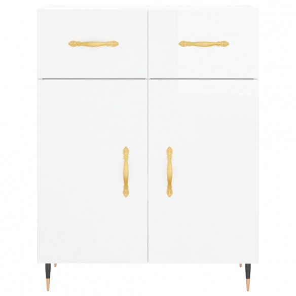 Buffet haut Blanc brillant 69,5x34x180 cm Bois d'ingénierie