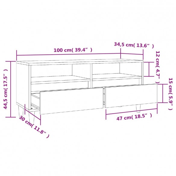 Meuble TV chêne marron 100x34,5x44,5 cm bois d'ingénierie