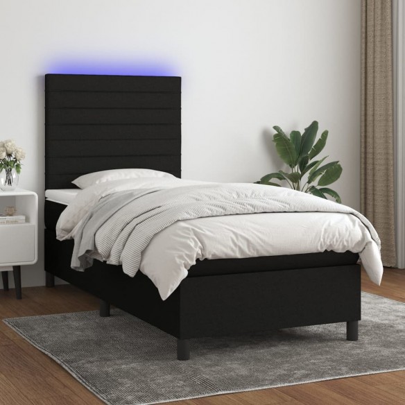 Cadre de lit et matelas et LED Noir 100x200 cm Tissu