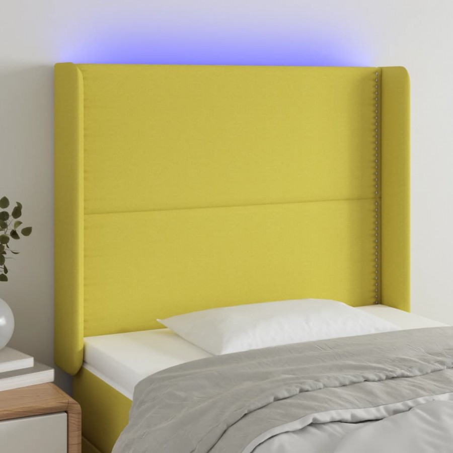 Tête de lit à LED Vert 93x16x118/128 cm Tissu