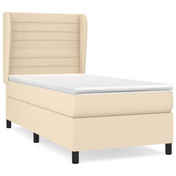 Cadre de lit avec matelas Crème 90x200 cm Tissu