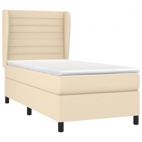 Cadre de lit avec matelas Crème 90x200 cm Tissu