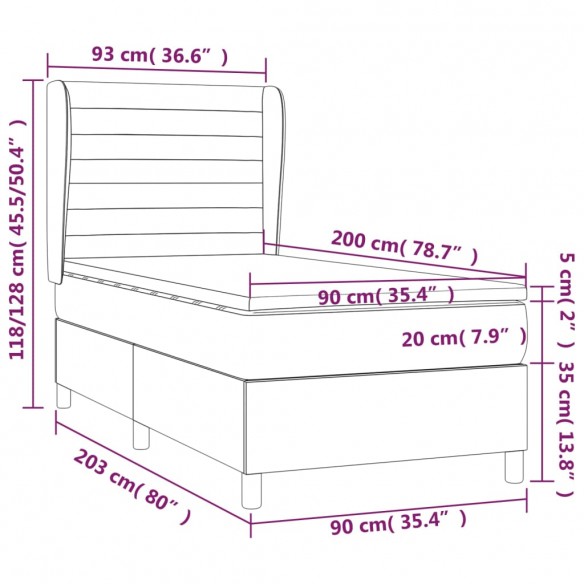 Cadre de lit avec matelas Crème 90x200 cm Tissu