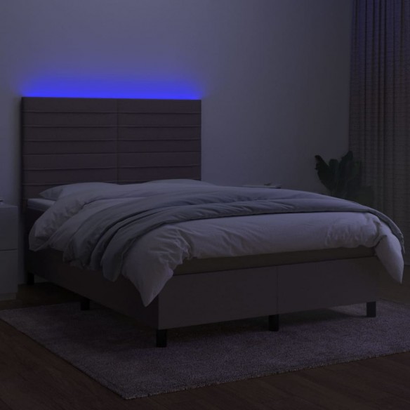 Cadre de lit et matelas et LED Taupe 140x200cm Tissu