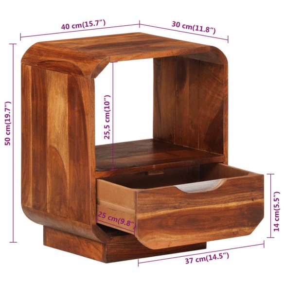 Table de chevet avec tiroir Bois de Sesham 40 x 30 x 50 cm