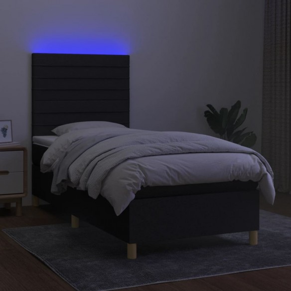 Cadre de lit et matelas et LED Noir 100x200 cm Tissu