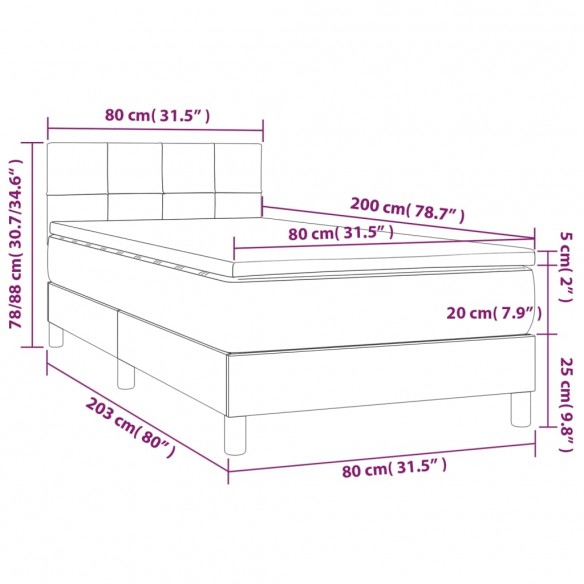 Sommier à lattes de lit et matelas et LED Gris clair 80x200 cm