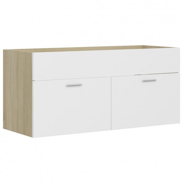 Armoire d'évier Blanc et chêne sonoma 100x38,5x46 cm Aggloméré