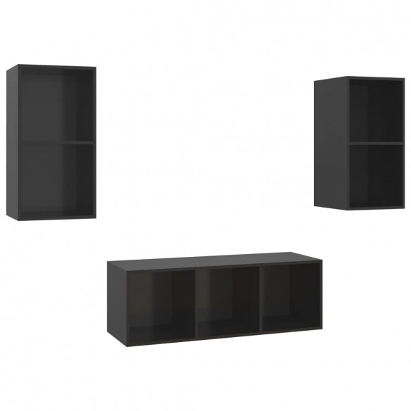 Ensemble de meuble TV 3 pcs Noir brillant Aggloméré