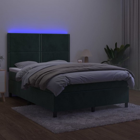 Sommier à lattes de lit matelas et LED Vert foncé 140x200 cm