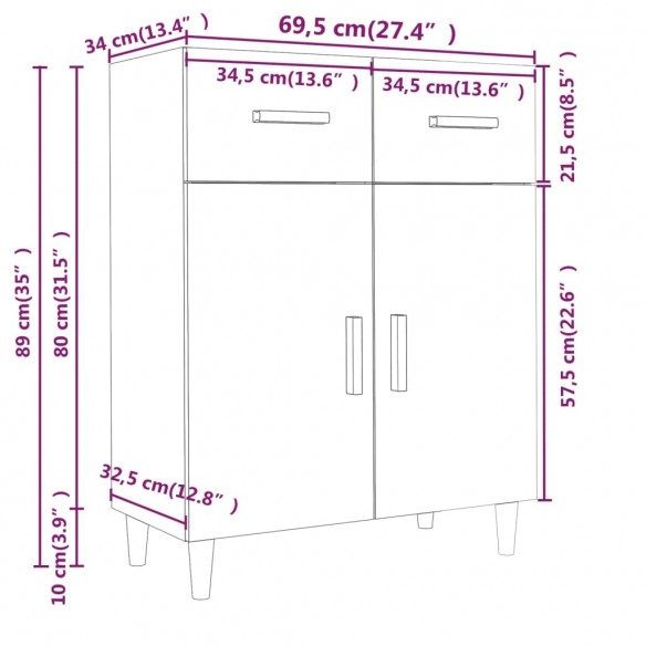 Buffet Chêne fumé 69,5x34x89 cm Bois d'ingénierie