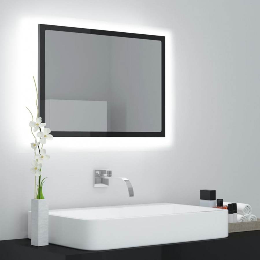 Miroir LED de salle de bain Noir brillant 60x8,5x37cm Acrylique