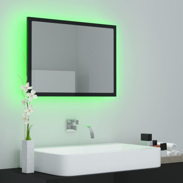 Miroir LED de salle de bain Noir brillant 60x8,5x37cm Acrylique