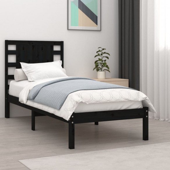 Cadre de lit Noir Bois massif 75x190 cm Petit simple