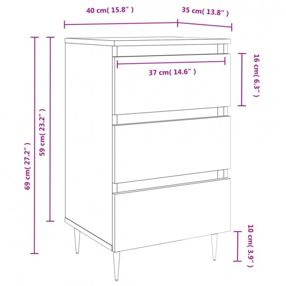 Tables de chevet 2 pcs chêne fumé 40x35x69 cm bois ingénierie