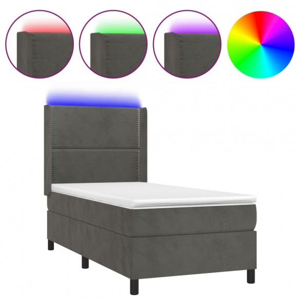 Sommier à lattes de lit matelas LED Gris foncé 90x190cm Velours