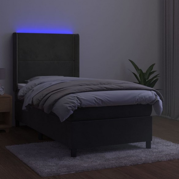 Sommier à lattes de lit matelas LED Gris foncé 90x190cm Velours