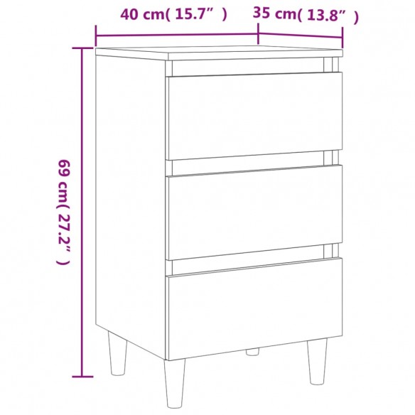 Tables de chevet avec pieds en bois 2 pcs Gris béton 40x35x69cm