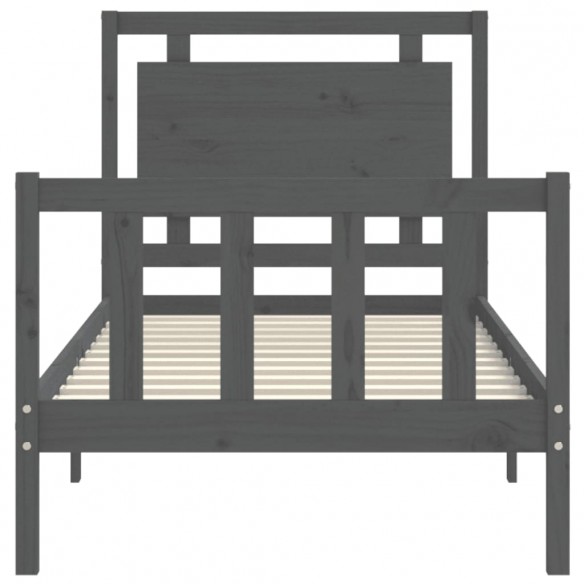 Cadre de lit avec tête de lit gris 90x190 cm bois massif