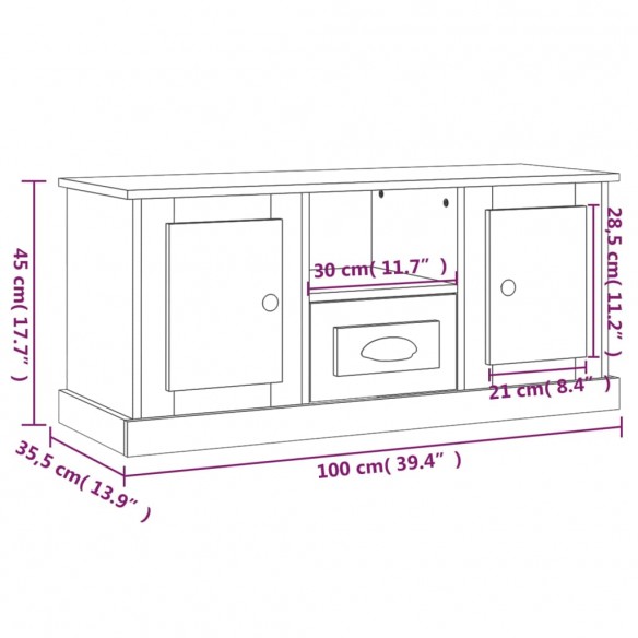 Meuble TV noir 100x35,5x45 cm bois d'ingénierie