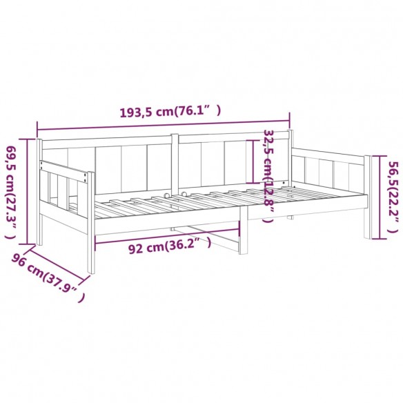 Lit de jour Marron miel Bois de pin massif 90x190 cm