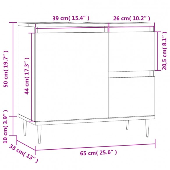 Armoire de salle de bain blanc 65x33x60 cm bois d'ingénierie
