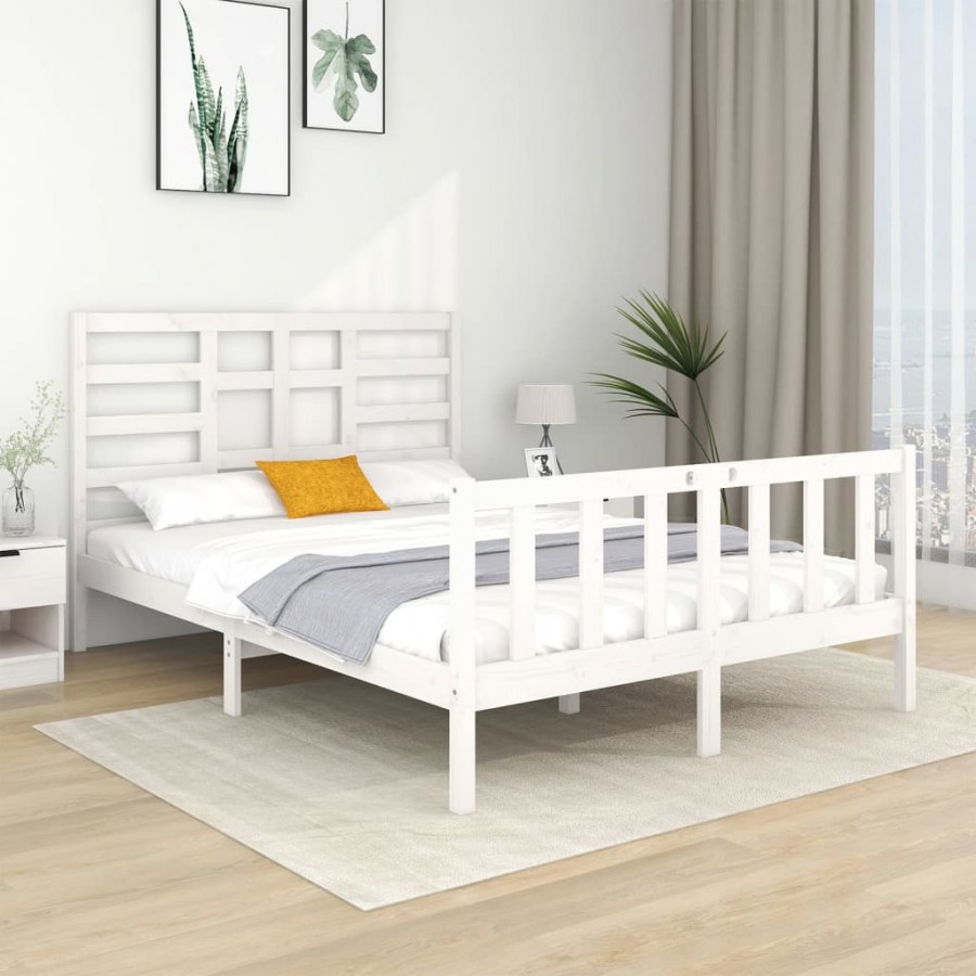 Cadre de lit Blanc Bois massif 140x190 cm