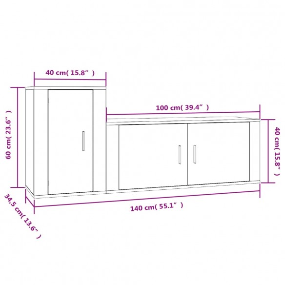 Ensemble de meubles TV 2 pcs Chêne fumé Bois d'ingénierie