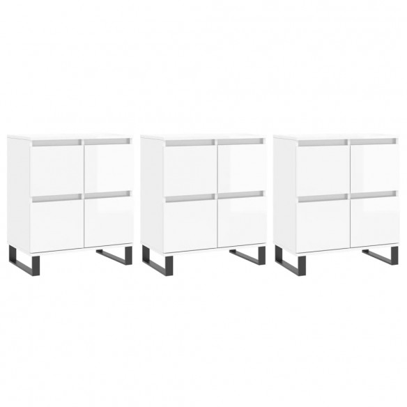 Buffets 3 pcs blanc brillant bois d'ingénierie