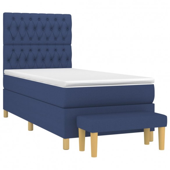 Cadre de lit avec matelas Bleu 90x190 cm Tissu