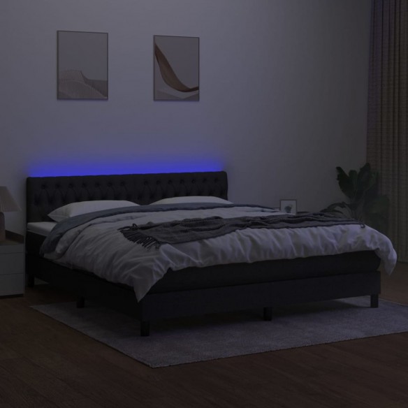 Cadre de lit avec matelas LED Noir 180x200 cm Tissu