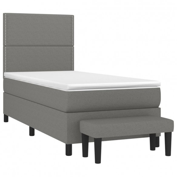 Cadre de lit avec matelas Gris foncé 100x200cm Tissu