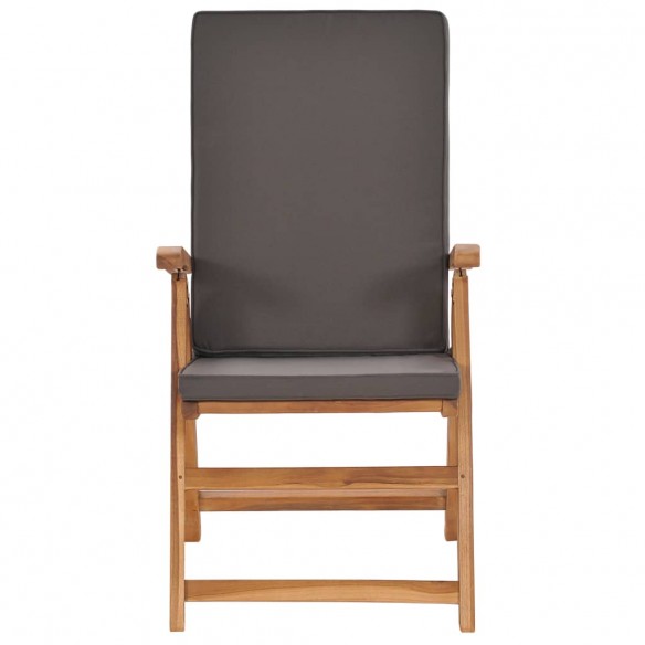 Chaises inclinables 2 pcs avec coussins Teck solide Gris