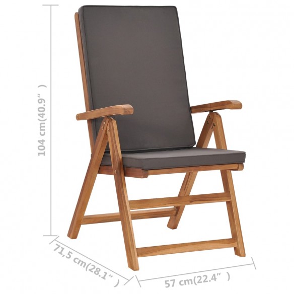 Chaises inclinables 2 pcs avec coussins Teck solide Gris