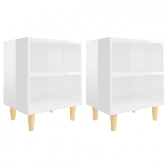 Tables de chevet pieds en bois 2 pcs Blanc brillant 40x30x50 cm