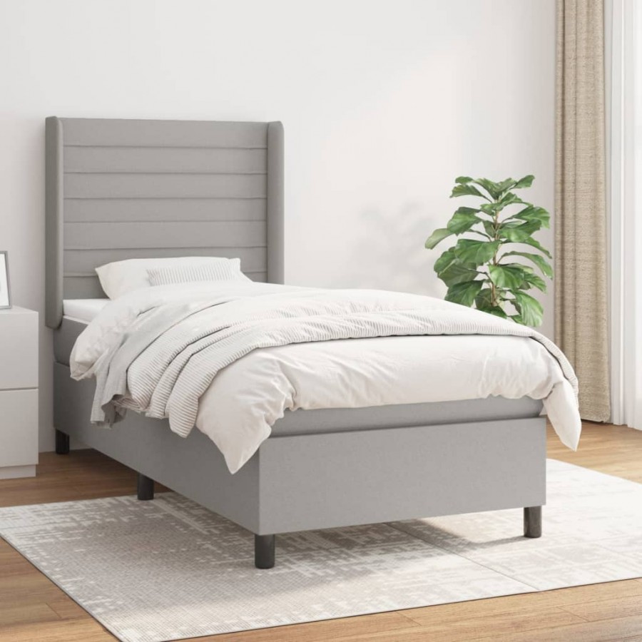 Cadre de lit avec matelas Gris clair 80x200 cm Tissu