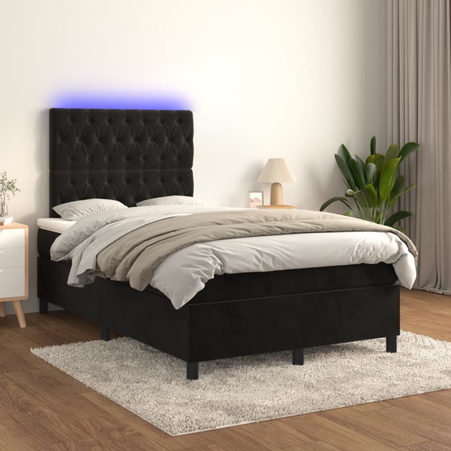 Sommier à lattes de lit matelas et LED Noir 120x200 cm Velours