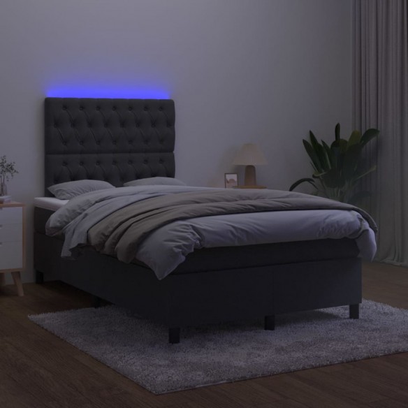 Sommier à lattes de lit matelas et LED Noir 120x200 cm Velours