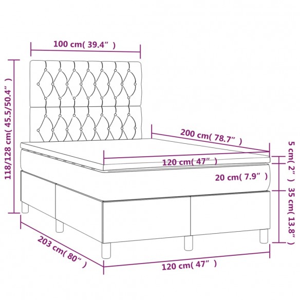 Cadre de lit matelas et LED Noir 120x200 cm Velours