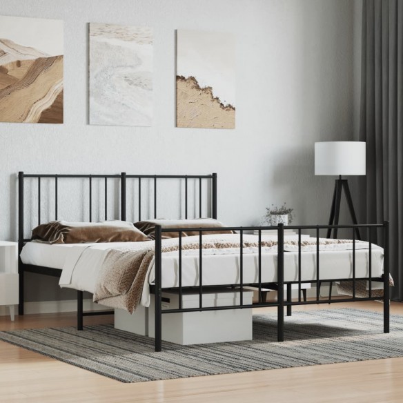Cadre de lit métal avec tête de lit/pied de lit noir 120x190 cm